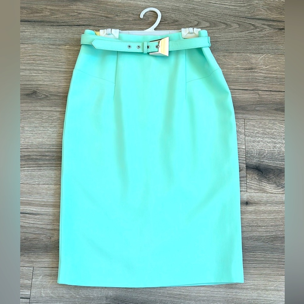 Per Se Carlisle Designer Mint Green Skirt w/ Belt | Size 4 | See Matching Jacket